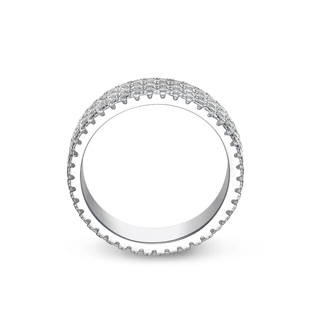 Full Moissanite Ring 925 Sterling Sliver Plated 18k Eternity Band Hip Hop Rings for Woman Man Party Sparkling Jewely