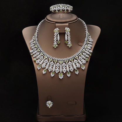 4pcs Bridal Zirconia Full Jewelry Sets For Women Party, Luxury Dubai Nigeria CZ Crystal Wedding Jewelry Sets