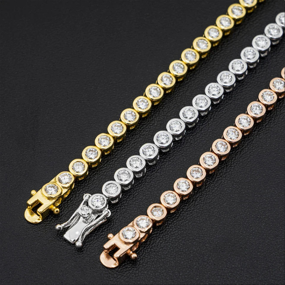 2mm Moissanite Tennis Bracelet for Woman Men 925 Sterling Silver Plated 18k Gold Hip Hop Chain Round Bubble Diamond Bracelets