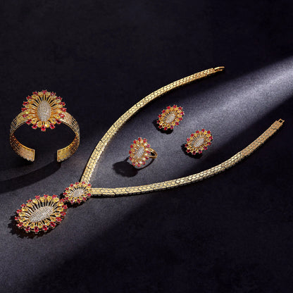 2024 Bridal Wedding Jewelry Set for Women Gold Plated Nigerian African 4pcs Jewelry Necklace Earrings Set Green Red CZ Zirconia