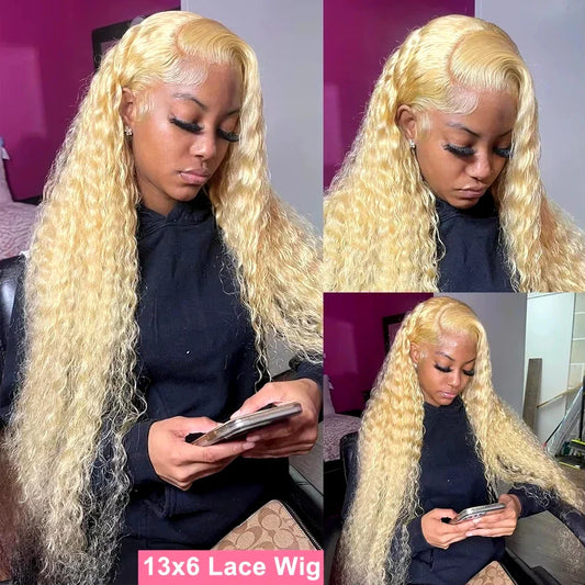 Lace Front Human Hair Wigs30 38 Inches Deep Wave Wigs 613 Honey Blonde Color 13x4 13x6 Lace Frontal Curly Wave Wigs For Woman