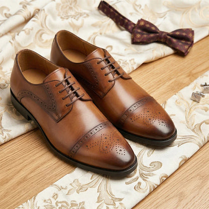 Men's First Layer Cowhide Leather Three-Joint Formal Business Dress Shoes for Office And Meeting