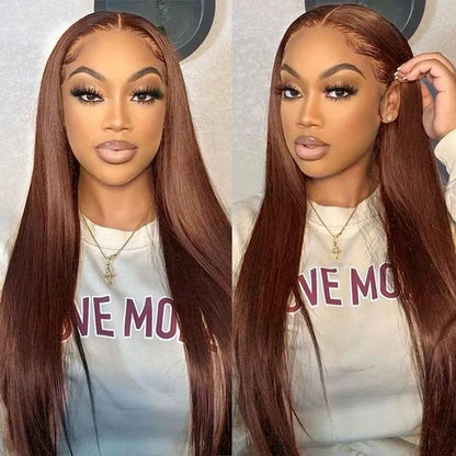 30 36 Inch Chocolate Brown 13x4 Straight Human Hair Lace Front Wig Brazilian Colored 13X6 Transparent Lace Frontal Wig For Women