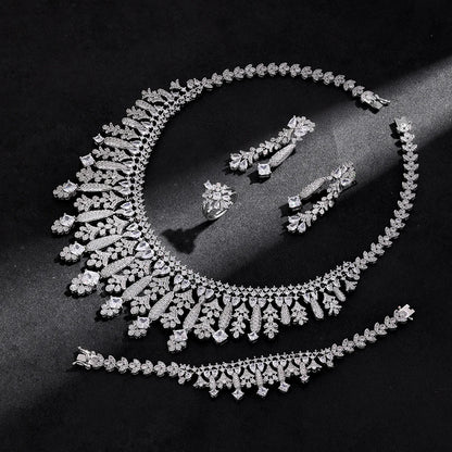 4pcs Bridal Zirconia Full Jewelry Sets For Women Party, Luxury Dubai Nigeria CZ Crystal Wedding Jewelry Sets