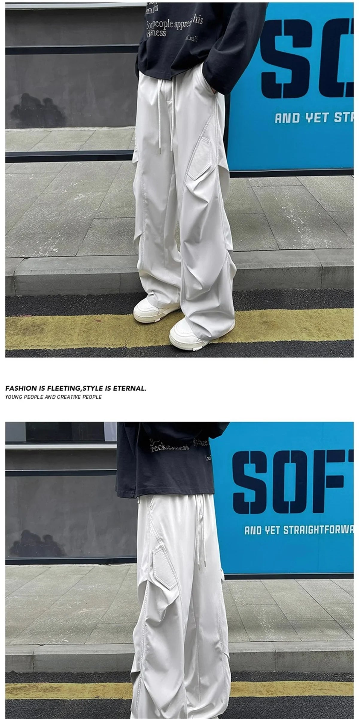 Fashion ice silk quick drying pants for men's summer thin pleated paratrooper work pants for teenagers loose casual spor pants