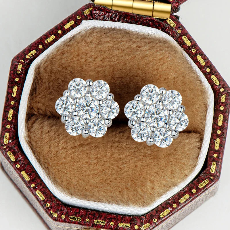 Moissanite Stud Earrings 18k White Gold Plated Sterling Silver D VVS1 Round Lab Diamond Ear Studs For Women Men