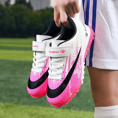 Kids TF Turf Soccer Shoes Child Outdoor Athletic Training Sports Footwear Pink Black Green 3 Colors Available for Boys Girls