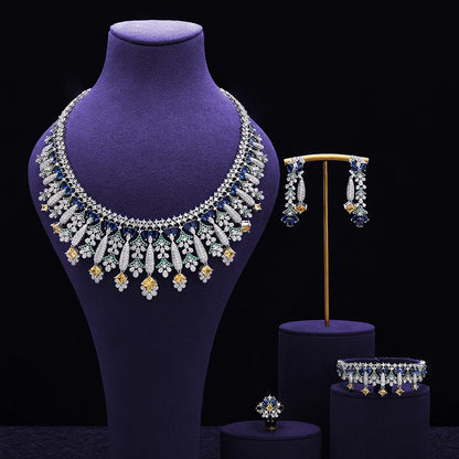 4pcs Bridal Zirconia Full Jewelry Sets For Women Party, Luxury Dubai Nigeria CZ Crystal Wedding Jewelry Sets