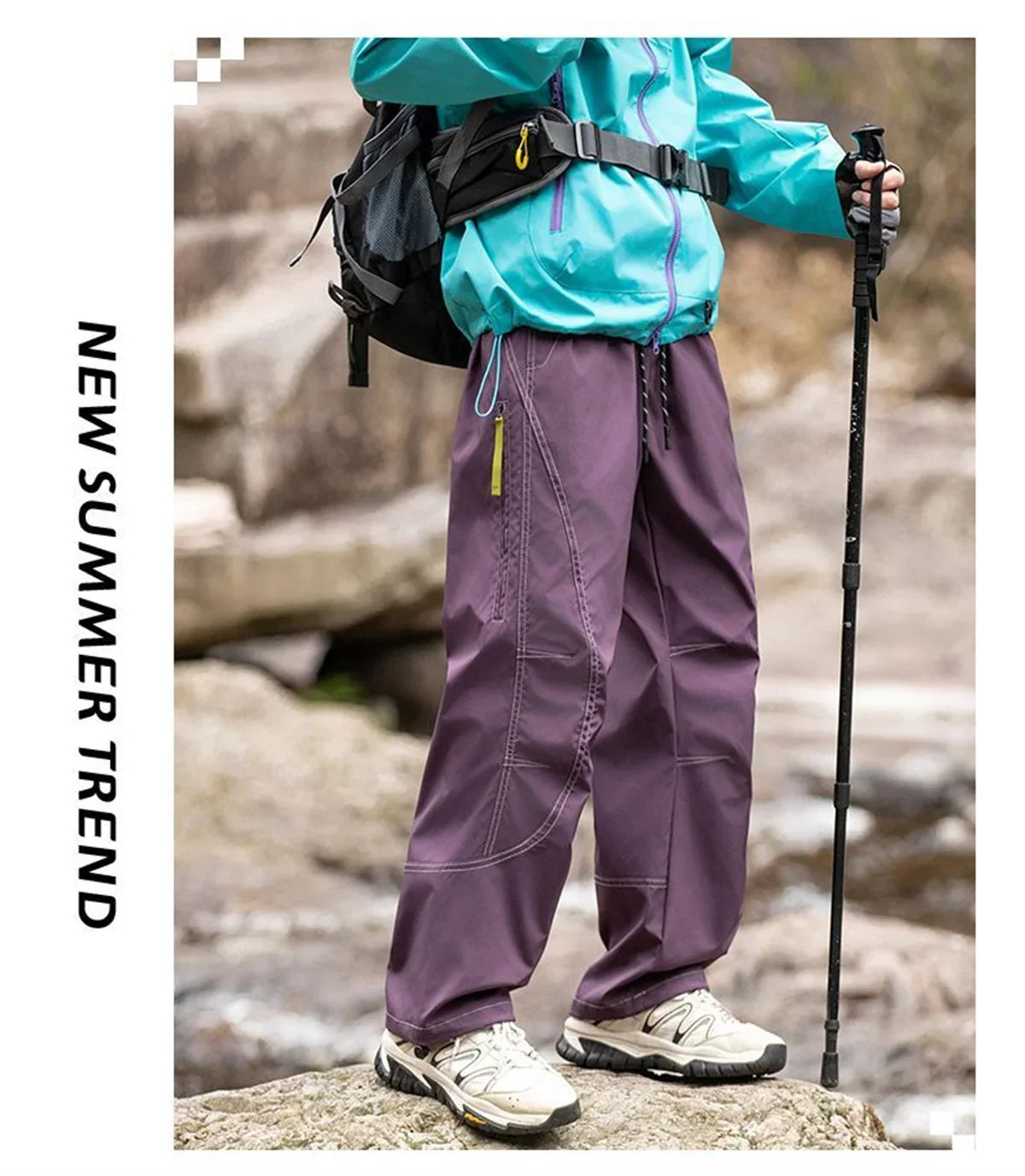 Summer Hiking Pant Autumn Outdoor Sports Waterproof Paratrooper Pants Elastic Waist Camping Trousers Solid Cycling Fishing Pants