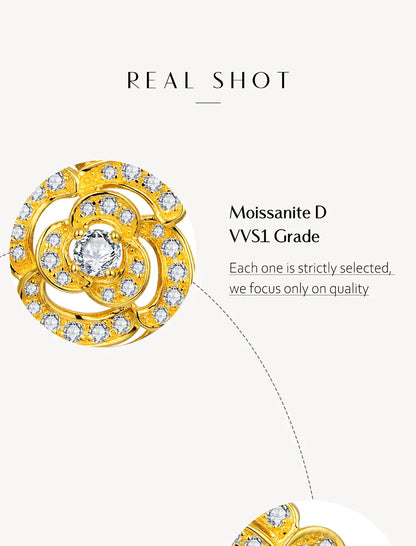 New S925 Silver Diamond Moissanite Stud Earrings for Women 18k Gold Plated Sparkling Flower Wedding Fine Jewelry Travel