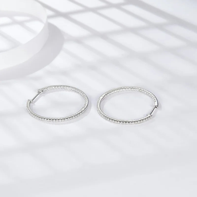 Full D Color Moissanite hoop Earrings for Women 925 Sterling Silver with White Gold Plated Ear Studs Fine Jewelry Gift