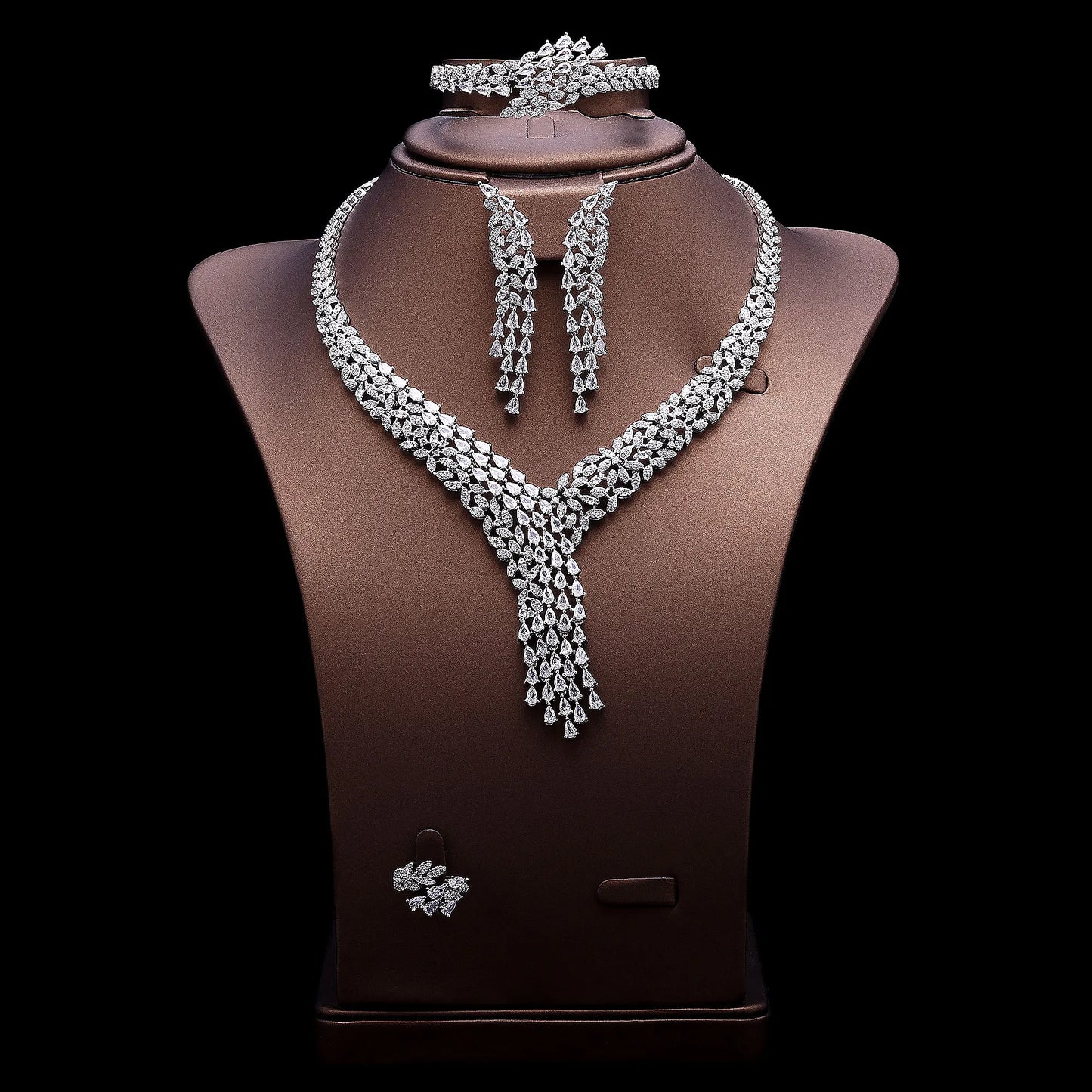 Bridal Zirconia Full Jewelry Set for Ladies Party Luxury Dubai Nigeria CZ Crystal Wedding Necklace Set