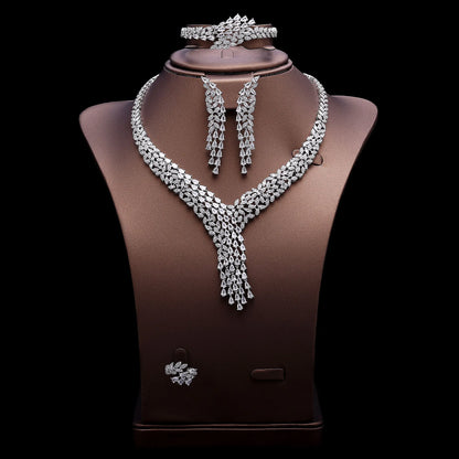 Bridal Zirconia Full Jewelry Set for Ladies Party Luxury Dubai Nigeria CZ Crystal Wedding Necklace Set