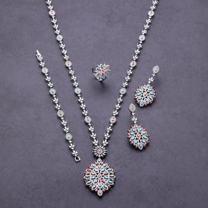 Famosa Marca Turquesa Luxo Africano Conjuntos de Joias para Mulheres Festa de Casamento Zircônia Cristal Dubai Conjunto de Joias de Noiva