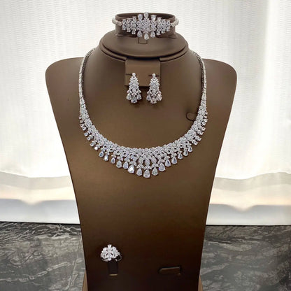 Luxury 4pcs Bridal Wedding Jewelry Set Cubic Zirconia Dubai Tassels Necklace Earrings Sets for Women Party Dress