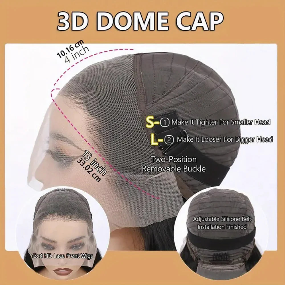 13x4 Kinky Straight Lace Front Human Hair Wig With Kinky Edges Baby Hair Glueless Yaki Straight HD Lace Frontal Wig 250% Denisty