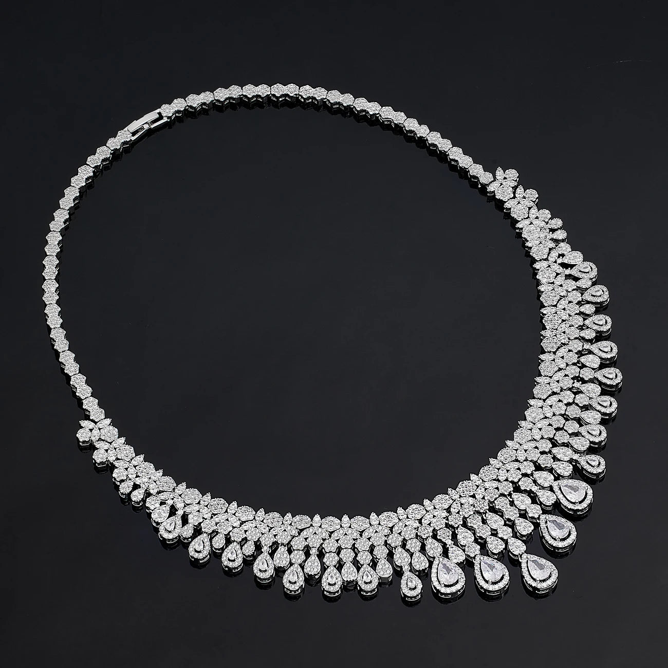 Luxury Women's Jewelry Elegant Style Bridal Tassel Zircon Necklace Earrings Bracelet Ring 4 Piece Bridal Large Wedding Jewelry S