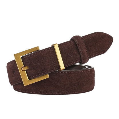 Fashion Suede Cowhide Women‘s Belts Genuine Leather 2.8cm Wide Belt Metal Buckle Women Belt Matched Dress Jeans Skinny Girdle