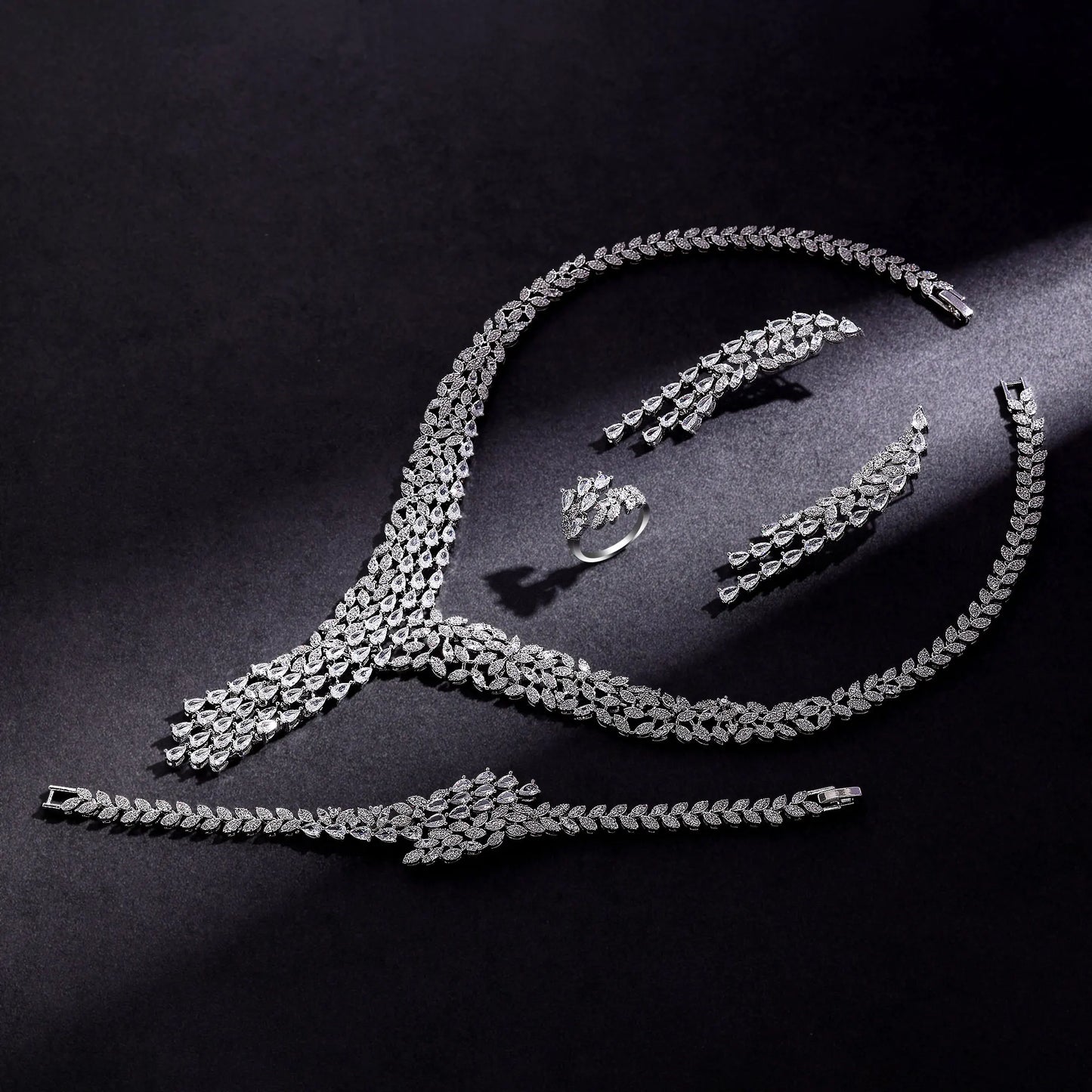 Bridal Zirconia Full Jewelry Set for Ladies Party Luxury Dubai Nigeria CZ Crystal Wedding Necklace Set