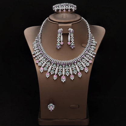4pcs Bridal Zirconia Full Jewelry Sets For Women Party, Luxury Dubai Nigeria CZ Crystal Wedding Jewelry Sets