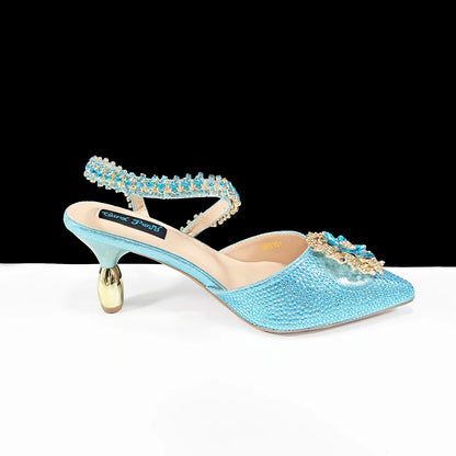 Party Perfection: Rhinestone-Embellished Heels and Gold Mini Bag for Elegant Nights