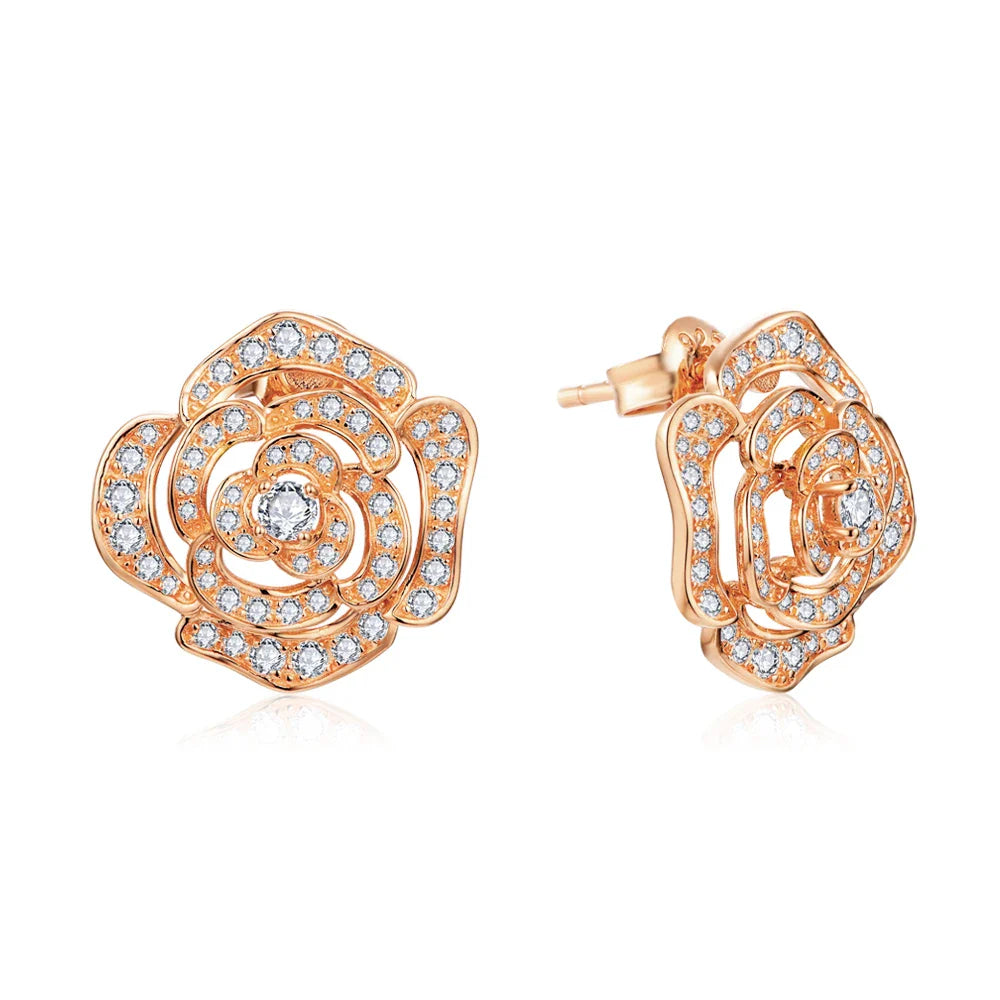 New S925 Silver Diamond Moissanite Stud Earrings for Women 18k Gold Plated Sparkling Flower Wedding Fine Jewelry Travel