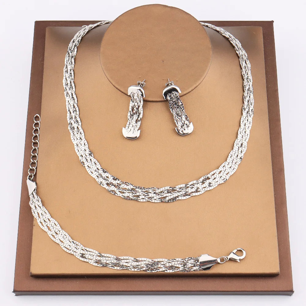 Hollow Earrings Necklace Set Fashion Women Dubai Africa Luxury Punk Jewellery Valentine's Day Gift Choker Necklace