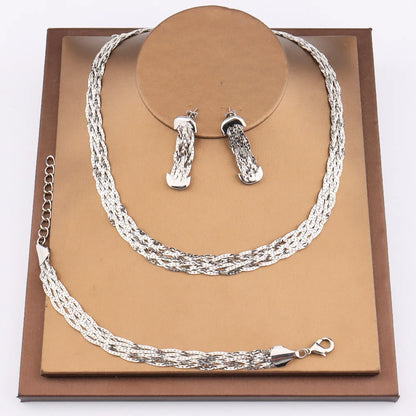 Hollow Earrings Necklace Set Fashion Women Dubai Africa Luxury Punk Jewellery Valentine's Day Gift Choker Necklace