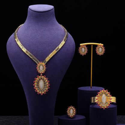 2024 Bridal Wedding Jewelry Set for Women Gold Plated Nigerian African 4pcs Jewelry Necklace Earrings Set Green Red CZ Zirconia