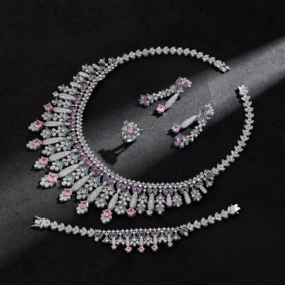 4pcs Bridal Zirconia Full Jewelry Sets For Women Party, Luxury Dubai Nigeria CZ Crystal Wedding Jewelry Sets