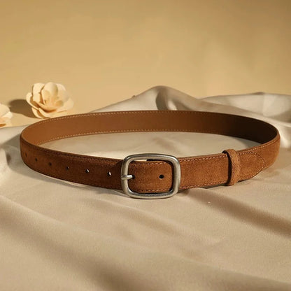 Fashion Suede Cowhide Women‘s Belts Genuine Leather 2.8cm Wide Belt Metal Buckle Women Belt Matched Dress Jeans Skinny Girdle
