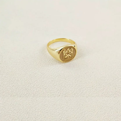 Custom  Engraved Pinky Ring 13mm Round Signet  Ring Custom Family Badge ring for Women Men Ring Copper Jewelry