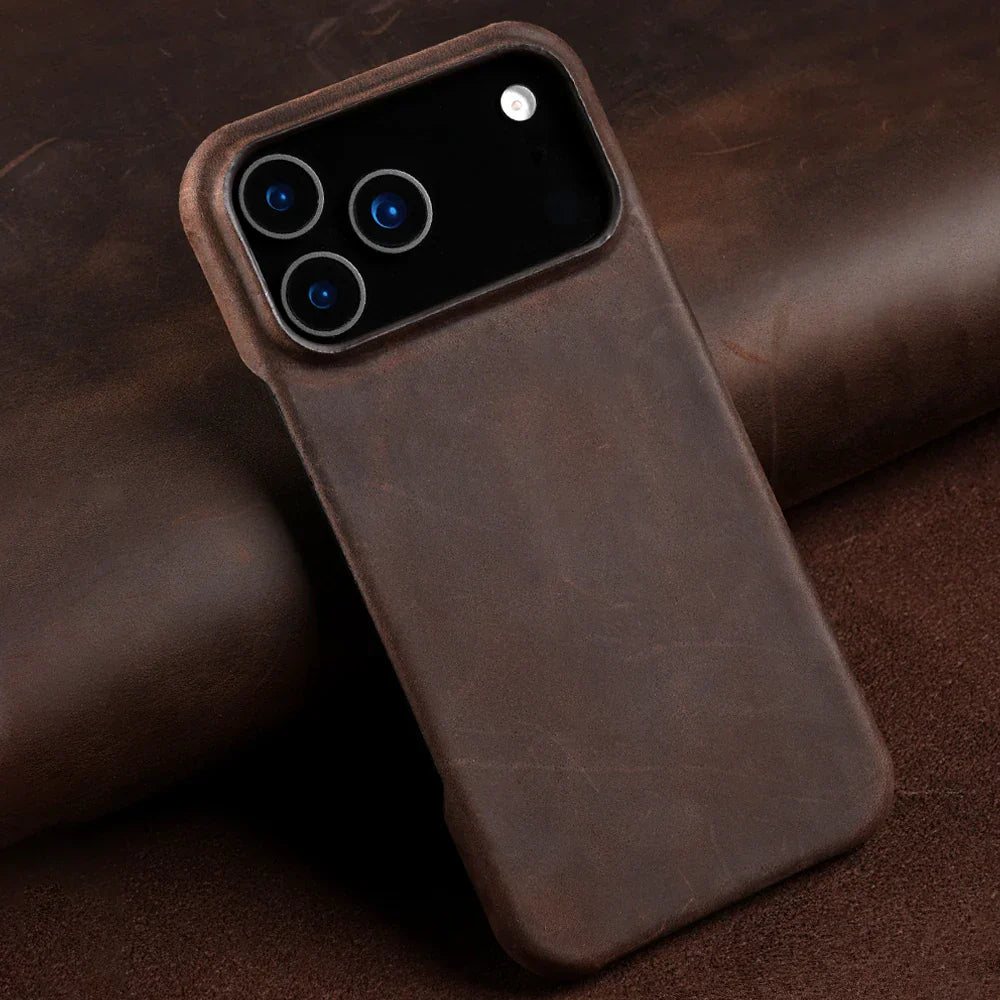 Magsafe Case for iPhone 15 16 17 Pro Max Air Retro Luxury Full Grain Cowhide Genuine Oiled PULL-UP Leather Magnetic Cover