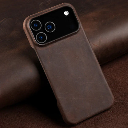 Magsafe Case for iPhone 15 16 17 Pro Max Air Retro Luxury Full Grain Cowhide Genuine Oiled PULL-UP Leather Magnetic Cover