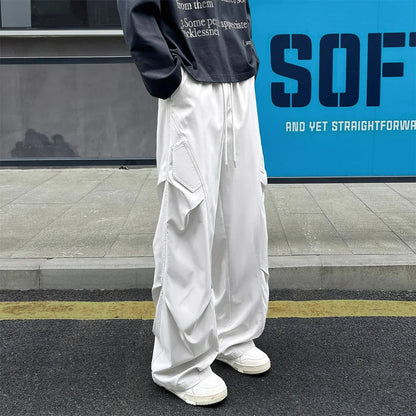 Fashion ice silk quick drying pants for men's summer thin pleated paratrooper work pants for teenagers loose casual spor pants
