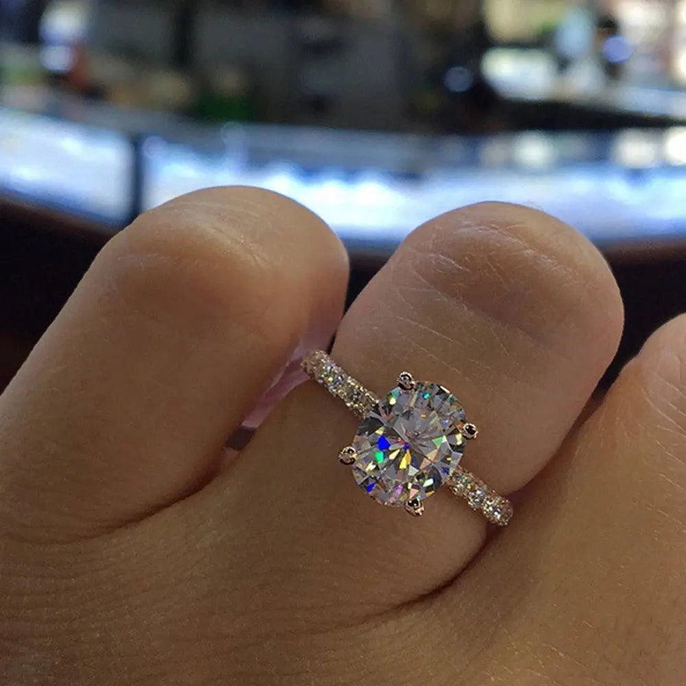 Oval Cut Moissanite Ring S925 Sterling Sliver Plated 18k White Gold Wedding Engagement Rings For Women
