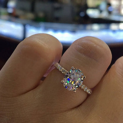 Oval Cut Moissanite Ring S925 Sterling Sliver Plated 18k White Gold Wedding Engagement Rings For Women