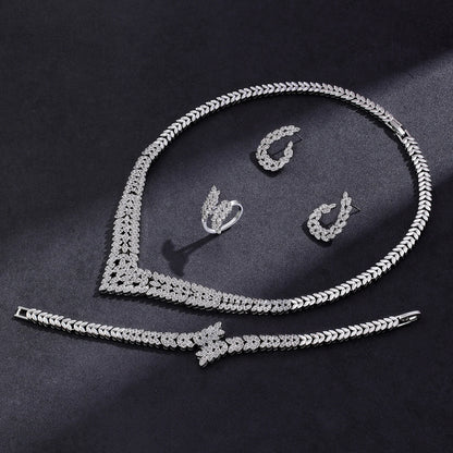 2025 New Wedding Jewelry Set for Women Saudi Arabia 4 Pieces Zirconia Bridal Jewellery Collection Necklace Set