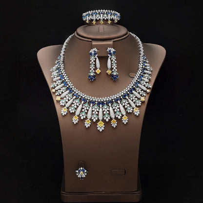 4pcs Bridal Zirconia Full Jewelry Sets For Women Party, Luxury Dubai Nigeria CZ Crystal Wedding Jewelry Sets
