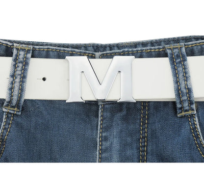 Women’s Leather Belts Removable Letter M Plate Buckle  High Quality PU Leather Belt  For Jeans Dress Halloween
