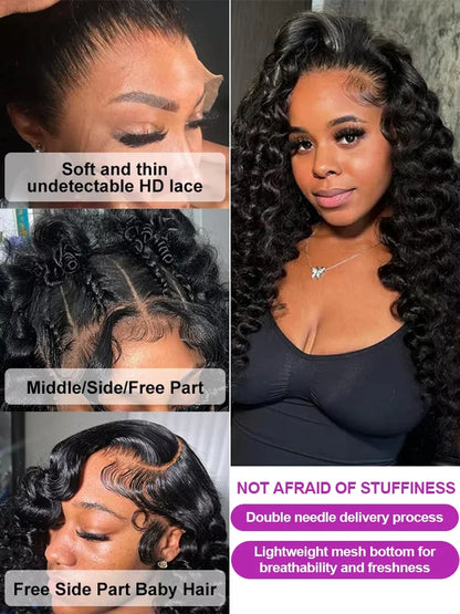 13X6 Deep Wave Frontal Wig 13x4 HD Transparent Lace Frontal Wigs Remy Glueless Deep Curly Lace Front Human Hair Wigs For Women