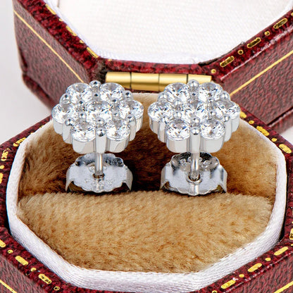 Moissanite Stud Earrings 18k White Gold Plated Sterling Silver D VVS1 Round Lab Diamond Ear Studs For Women Men