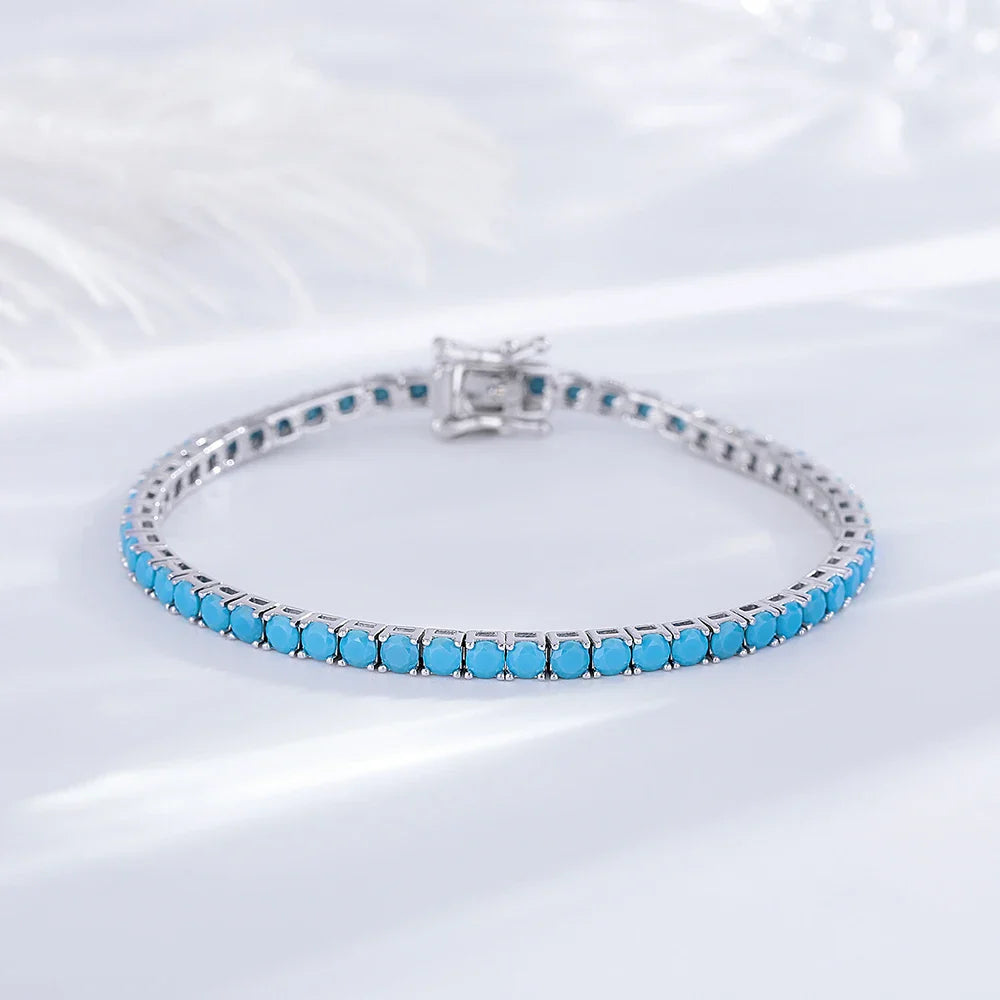 925 Silver Tennis Bracelet, 3mm Pave CZ, Dark Ruby/Rainbow/Blue/Green/Black, Eternity Design, Fine Jewelry for Women