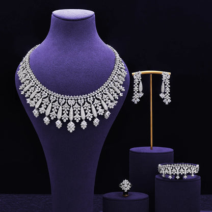 4pcs Bridal Zirconia Full Jewelry Sets For Women Party, Luxury Dubai Nigeria CZ Crystal Wedding Jewelry Sets