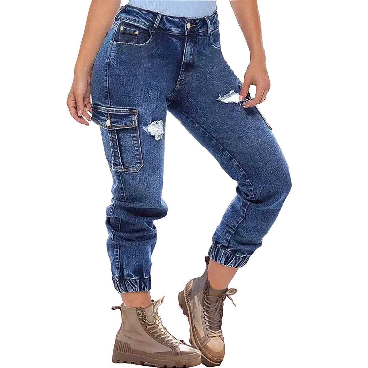Women's Distressed Stretch Cropped Denim Jeans