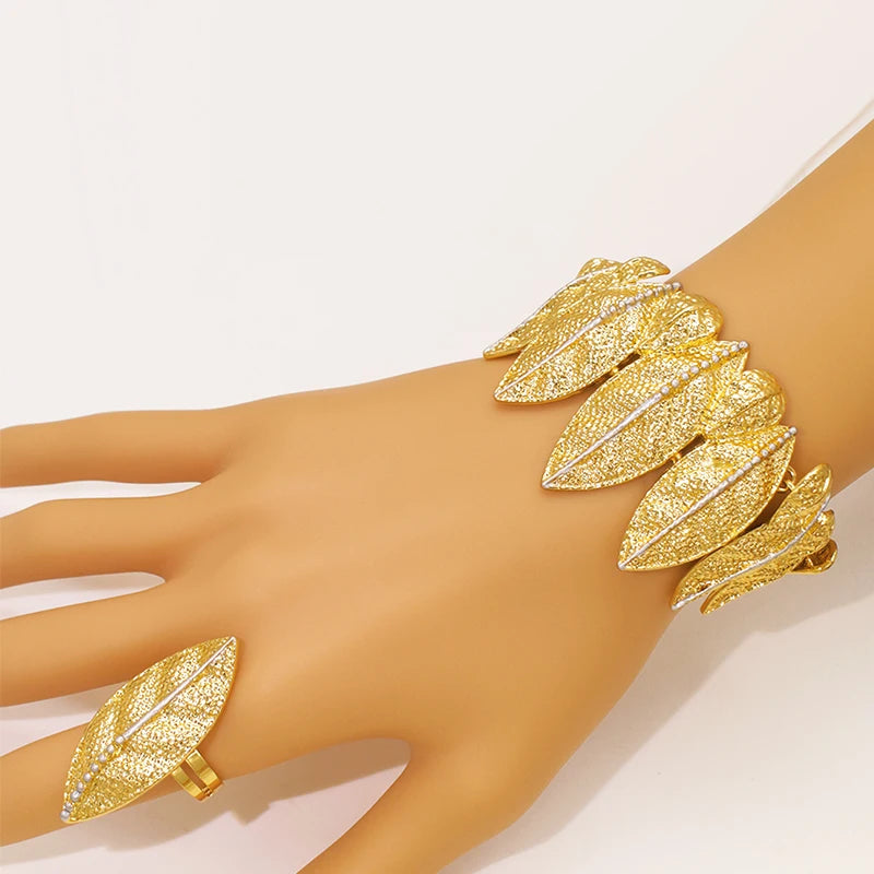 Italian 18K Gold Plated Jewelry Set Vintage Leafs Design Exaggeration Large Jewellry For Women Wedding Gift 2025 New
