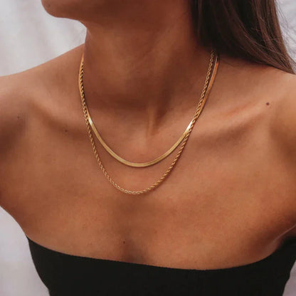 Simple Jewelry 18K Gold Plated Flat Snake Chain Layer Necklace Stainless Steel Snake Rope Chain Necklace Gift
