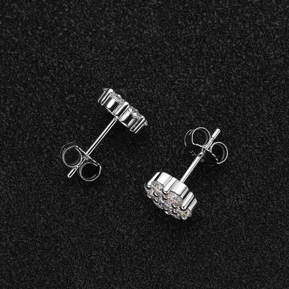 Moissanite Stud Earrings 18k White Gold Plated Sterling Silver D VVS1 Round Lab Diamond Ear Studs For Women Men