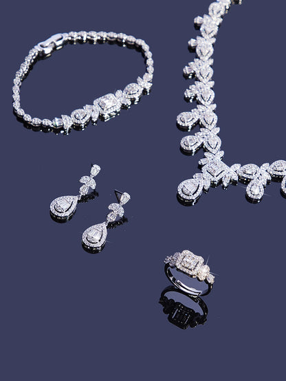 Luxury Cubic Zirconia Necklace Bracelet Earrings And Ring 4pcs Dubai Full Jewelry Set For Women