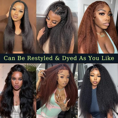250% Kinky Straight Glueless Wig Ready To Wear And Go 13x6 Hd Yaki Straight Lace Front Human Hair Wigs For Women 30 36 Inch